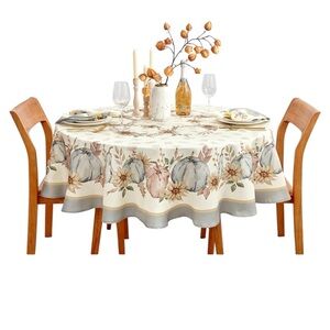 Thanksgiving Floral Tablecloth Pumpkins Sunflowers Round 70 inch Diameter